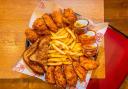Slim Chickens tenders, fries, toast and dips
