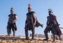 Jimmy Gonzales as Cepheus, Matt Damon as Odysseus and Himesh Patel as Eurylochus in The Odyssey