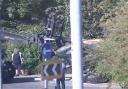 Overturned - the tractor on Widford roundabout