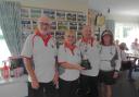 From left: Tony Rowling, club president Christine Reynolds, Peter Cox and Jan Cook