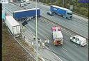 A lorry is blocking the M25 at the junction with the M11