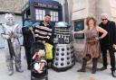 Having fun - media personality Jake Quickenden with son Kit and Doctor Who characters