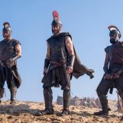 Jimmy Gonzales as Cepheus, Matt Damon as Odysseus and Himesh Patel as Eurylochus in The Odyssey