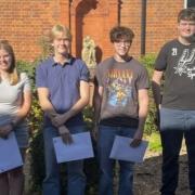 A-level students at Joyce Frankland Academy, Newport celebrating their results