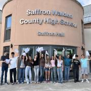 Saffron Walden County High School students celebrating their GCSE results