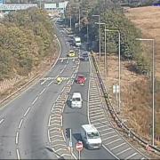Incident - Emergency services are at the scene after a lorry overturned on the Brook Street Roundabout