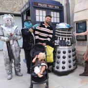 Having fun - media personality Jake Quickenden with son Kit and Doctor Who characters